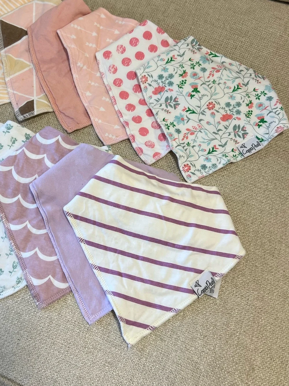 Copper Pearl Bandana Bib Bundle – 14 Baby Girl Bibs – Great Used Condition